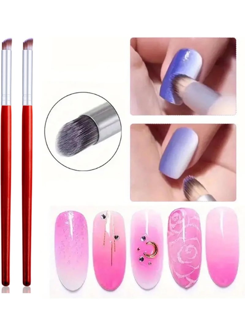 10PCS Ombre Nail Brush, Wood Pen Nail Design Brushes for Gel Nail Gradient, Professional Art Tools Manicure Nail Painting Kit(Red) - Image 2